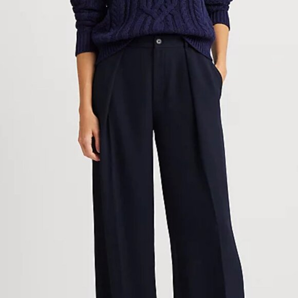 Navy Double-Faced Georgette Wide-Leg Pant - Picture 3 of 13